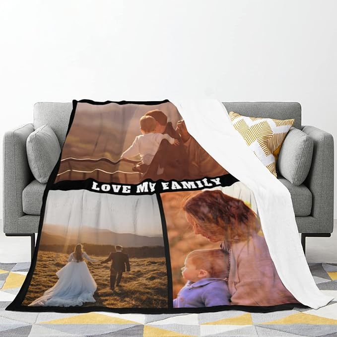 Custom Photos Collage Blanket Personalised Throw Blanket with Photos Text Gift for Family Couple