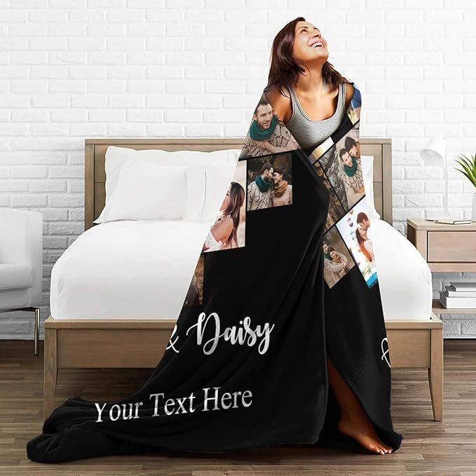 Custom Photos Collage Blanket Personalised Throw Blanket with Photos Text Gift for Family Couple