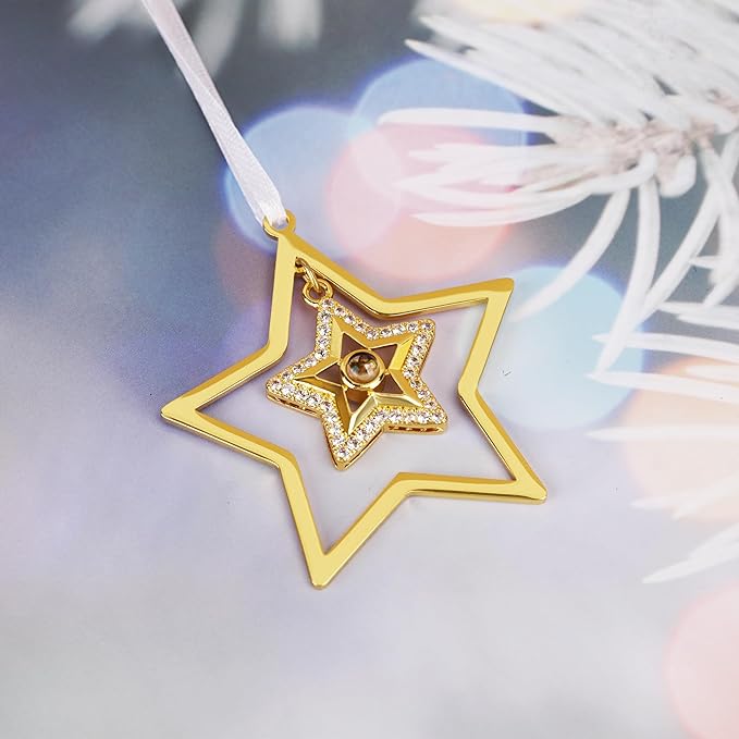 Personalised Picture Ornament for Christmas Tree Custom Projection Drop Snow Star Pendant with Picture Inside Xmas Gift