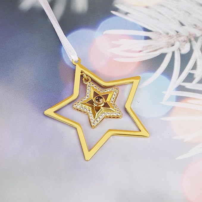 Personalised Picture Ornament for Christmas Tree Custom Projection Drop Snow Star Pendant with Picture Inside Xmas Gift