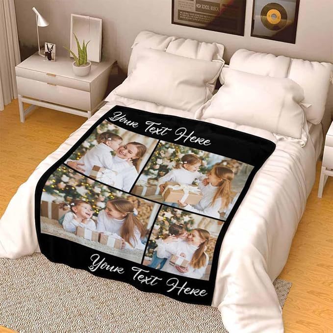 Custom Photos Collage Blanket Personalised Throw Blanket with Photos Text Gift for Family Couple