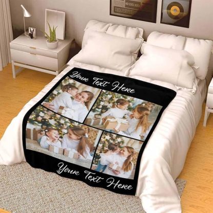 Custom Photos Collage Blanket Personalised Throw Blanket with Photos Text Gift for Family Couple