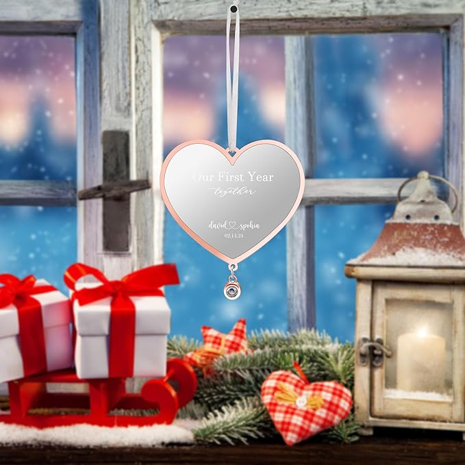 Personalised Heart Photo Ornament with Picture Inside and Text Engraved Christmas Gifts