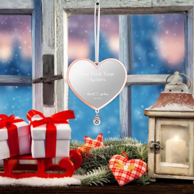 Personalised Heart Photo Ornament with Picture Inside and Text Engraved Christmas Gifts