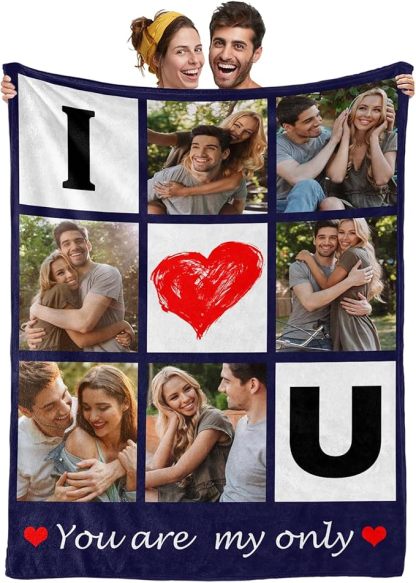 Custom Blanket with Photos Collage Blanket Personalised Throw Blanket with Photos Valentine's Day Gift for Couple
