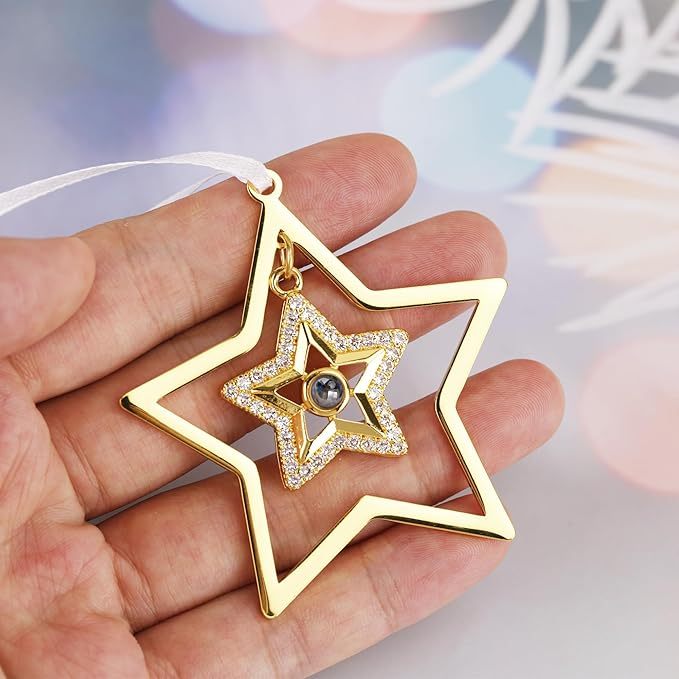 Personalised Picture Ornament for Christmas Tree Custom Projection Drop Snow Star Pendant with Picture Inside Xmas Gift