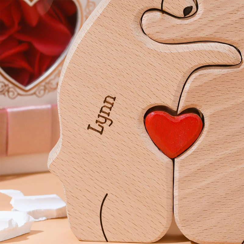 Personalised Wooden Bear Family Name Puzzle Engraved Wooden Custome Animal Family Gift for Parents & Kids