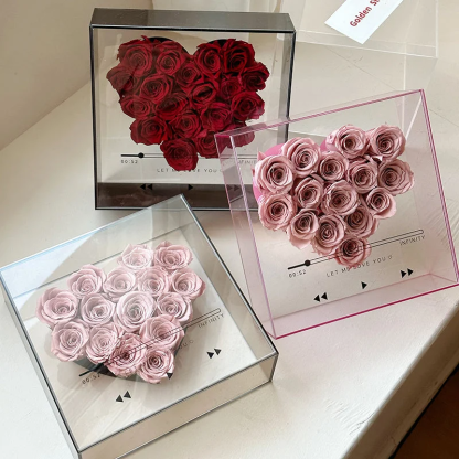 Preserved Flower Love's CD Transparent Acrylic Rose Flower Box Romantic Anniversary Gift For Girlfriend