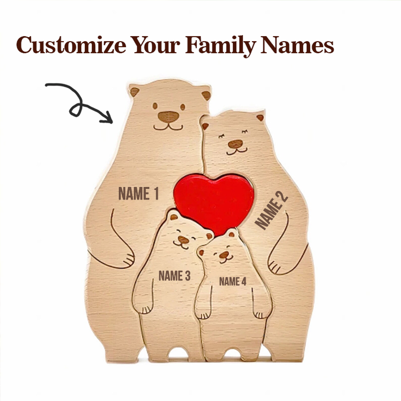 Personalised Wooden Bear Family Name Puzzle Engraved Wooden Custome Animal Family Gift for Parents & Kids