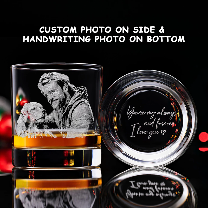 Custom Etched Whiskey Glasses Engrave Your Pet Photo and Handwriting Message on Rock Glass Gifts for Dog Lovers