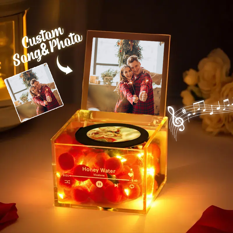 Custom Photo and Whole Song Music Box with Light Christmas Gifts Personalised Music Acrylic Box