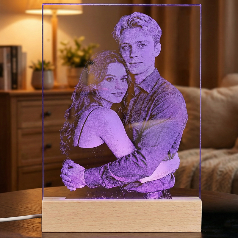 Personalised Handmade Hammered Glass Art Custom Photo Portrait LED Night Light Gift for Her