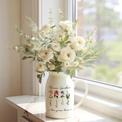 Personalised Grandma's Garden Ceramic Vase Custom Birth Flower Vase with Family Names Mother's Day Gift for Nana