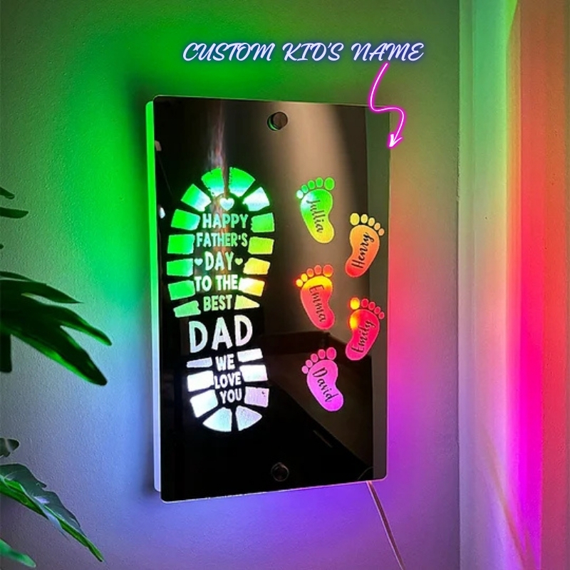Personalised Names Footprint Mirror Light Custom Name Mirror Light Father's Day Gift