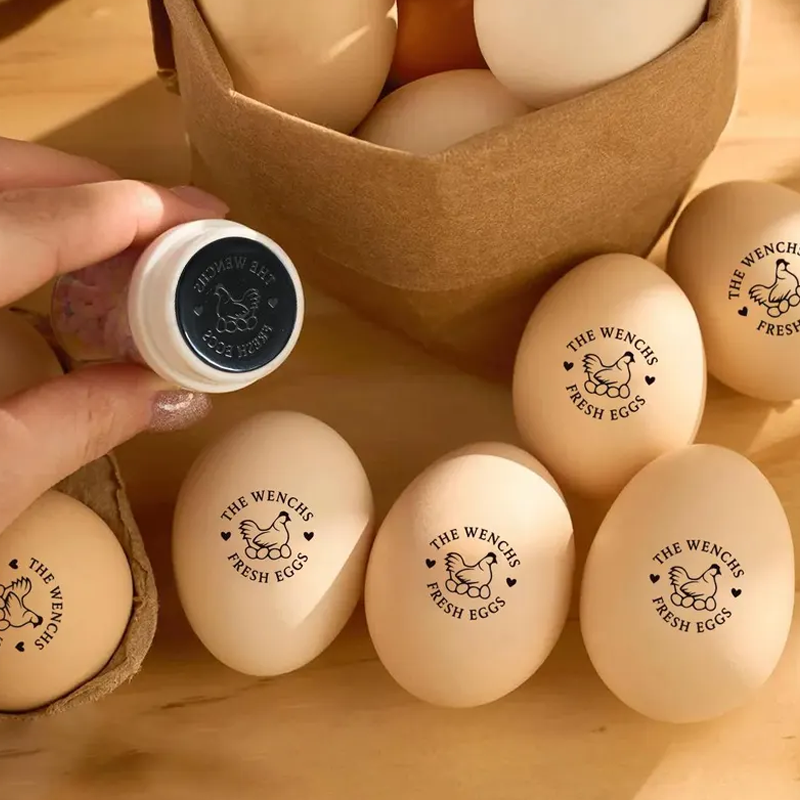 Personalised Egg Stamp Custom Multiple Sizes Chicken Silhouette Hens Egg Safe Label Text with Food-Grade Ink Gifts for Chicken Lovers and Owners