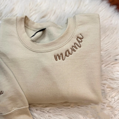 Custom Mama Embroidered Sweatshirt with Kids Names on Sleeve Personalised Mum Embroidery Hoodie