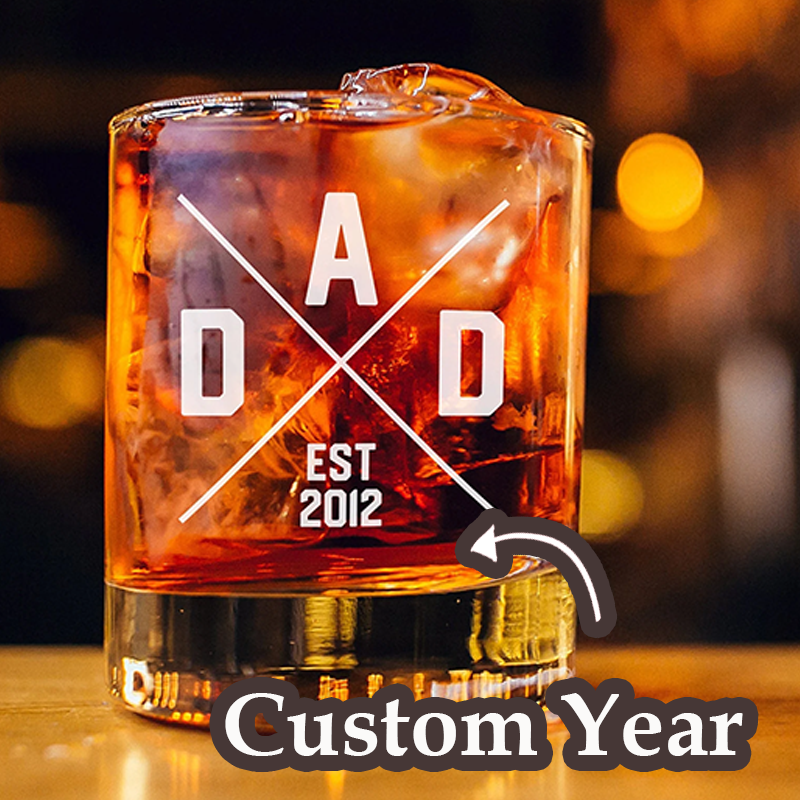 Custom Dad Whiskey Glass Personalised Fathers Day Gift Established Date Glass Bourbon Glass Whiskey New Dad Gift