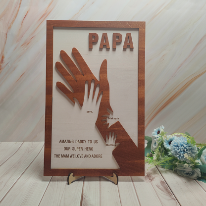Custom Dad and Kids Palm Wooden Frame Personalised Name Sign Fathers Day Gift from Daughter Kids Son