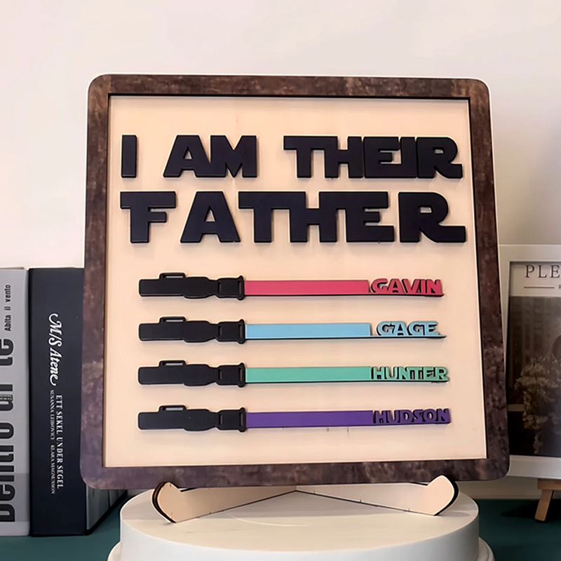 Personalised Wooden Family Sign Custom Kids Name I Am Their Father Wooden Sign Frame Fathers Day Gifts