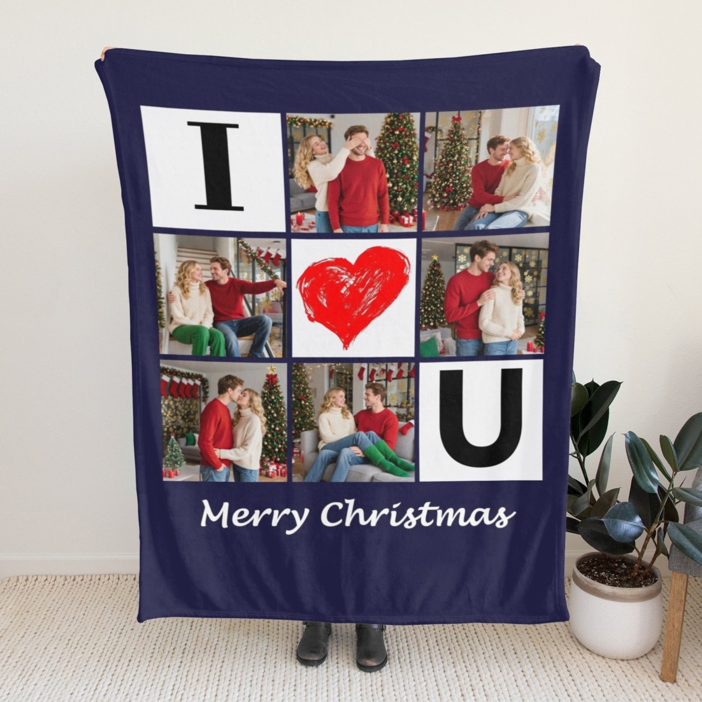 Custom Collage Photo Blanket Personalised Throw Blanket with Photos Text Christmas Gifts