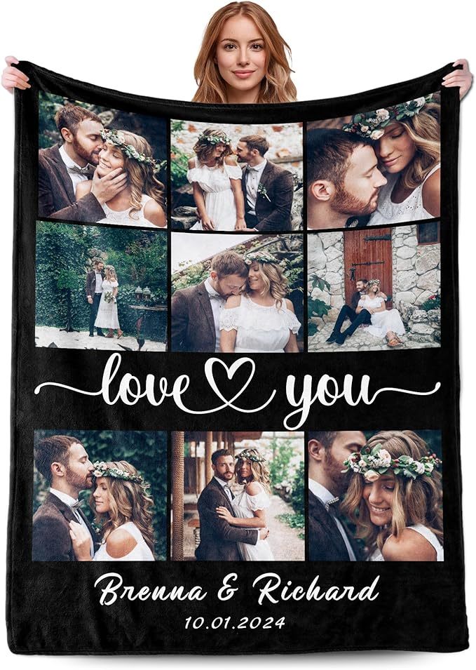 Custom Collage Photos Throw Blanket Anniversary Gifts Personalised Pictures Love Blanket Valentine's Day Gift for Couple