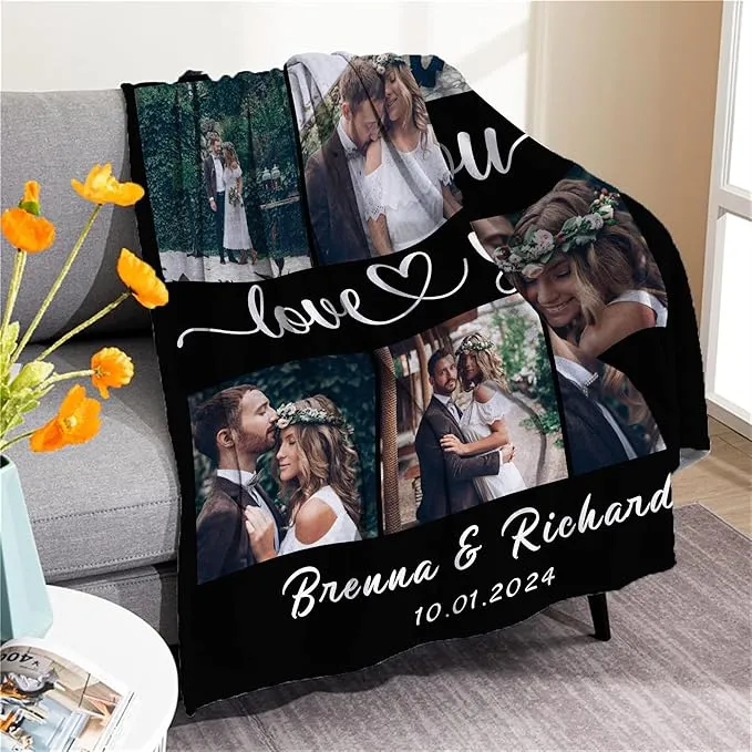 Custom Collage Photo Blanket Personalised Throw Blanket with Photos Text Christmas Gifts