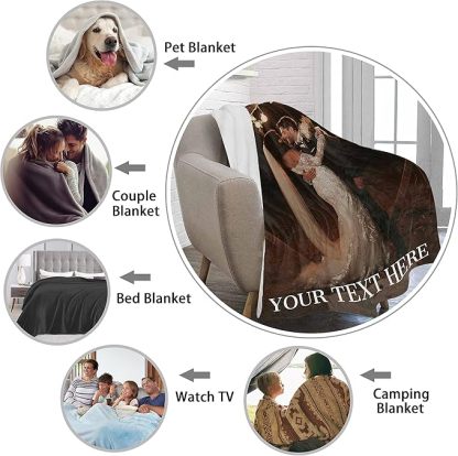 Custom Blanket with Photos and Text Personalised Wedding Pictures Throw Blankets Gifts for Couple