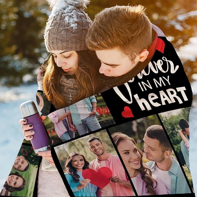 Custom Blanket with Photos Collage Blanket Personalised Throw Blanket with Photos Valentine's Day Gift for Couple