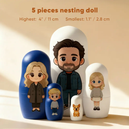 Personalised Portrait Nesting Doll Custom Photo Family Set Cartoon Style Gift Christmas Birthday Keepsake for Parents Kids Couples