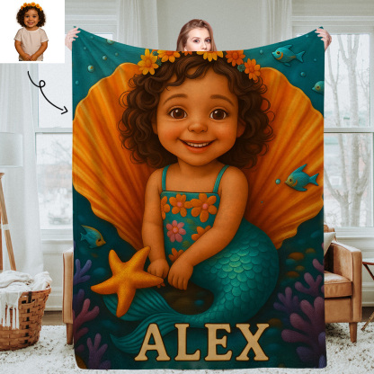Sci Fi Theme Custom Cartoon Kids Blanket with Personalised Name and Photo Soft Throw for Bedroom or Reading Nook