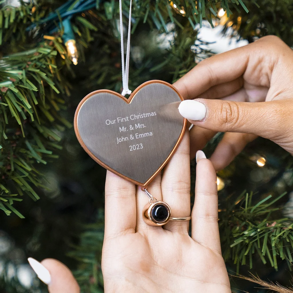 Personalised Heart Photo Ornament with Picture Inside and Text Engraved Christmas Gifts