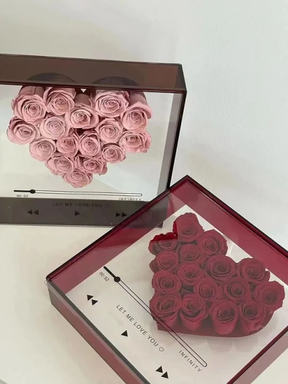 Preserved Flower Love's CD Transparent Acrylic Rose Flower Box Romantic Anniversary Gift For Girlfriend