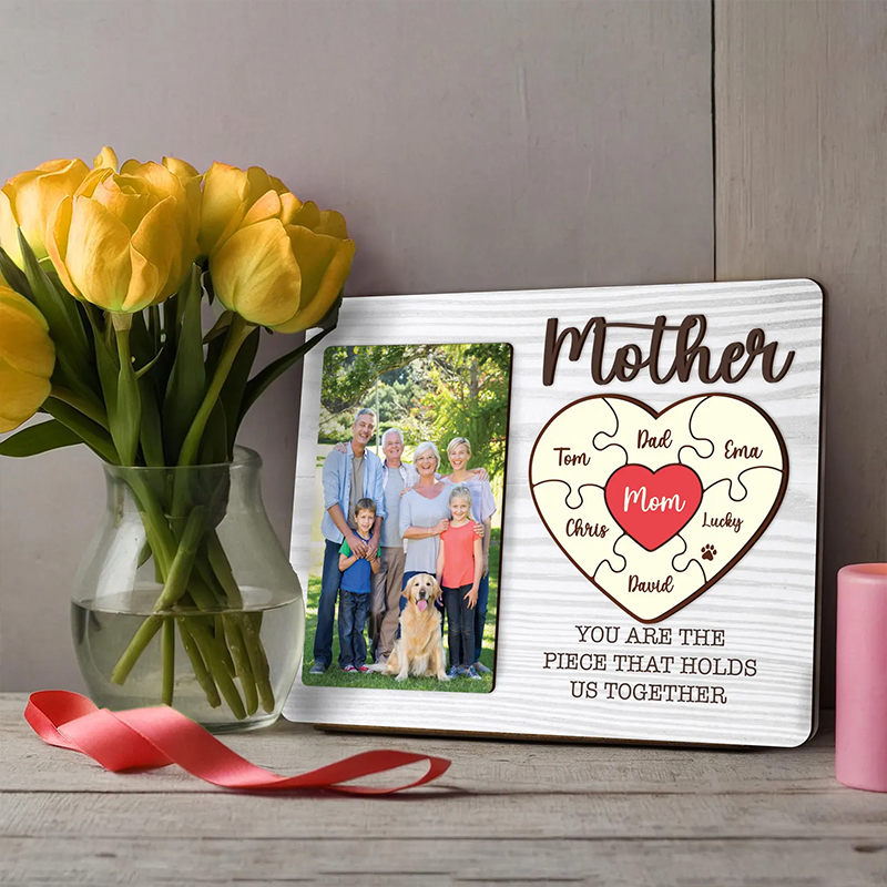 Personalised Heart Photo and Name Wooden Puzzle Custom Sign Mother's Day Gifts