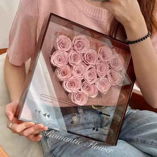Preserved Flower Love's CD Transparent Acrylic Rose Flower Box Romantic Anniversary Gift For Girlfriend