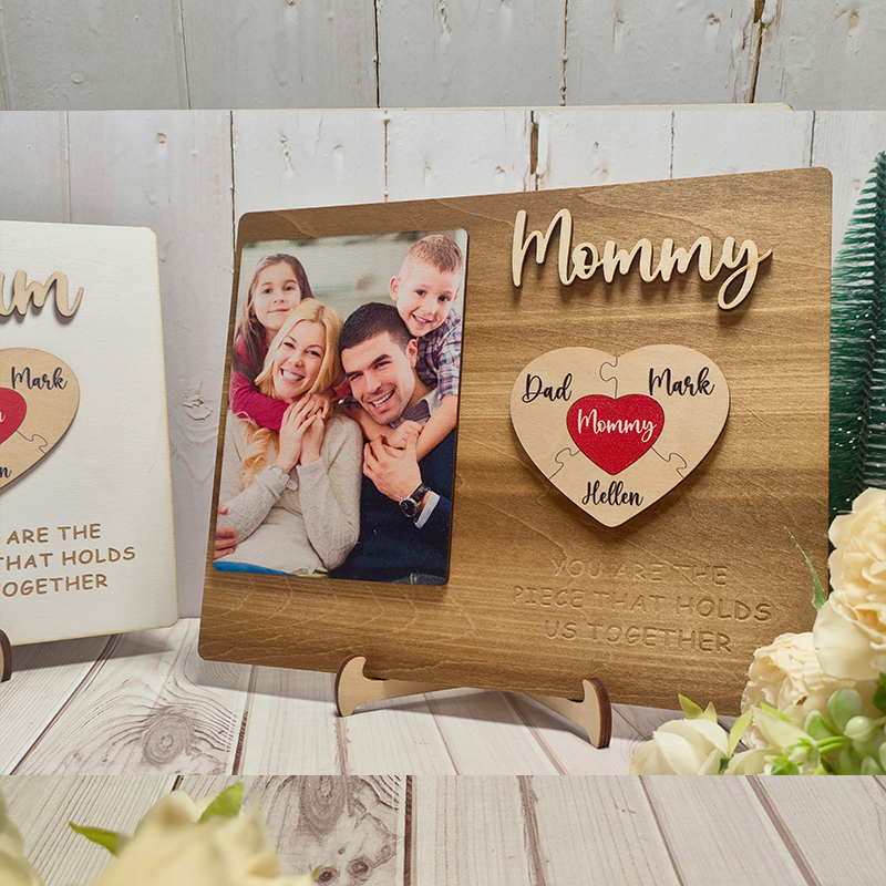 Personalised Heart Photo and Name Wooden Puzzle Custom Sign Mother's Day Gifts