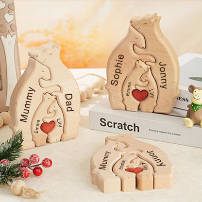 Personalised Wooden Bear Family Name Puzzle Engraved Wooden Custome Animal Family Gift for Parents & Kids