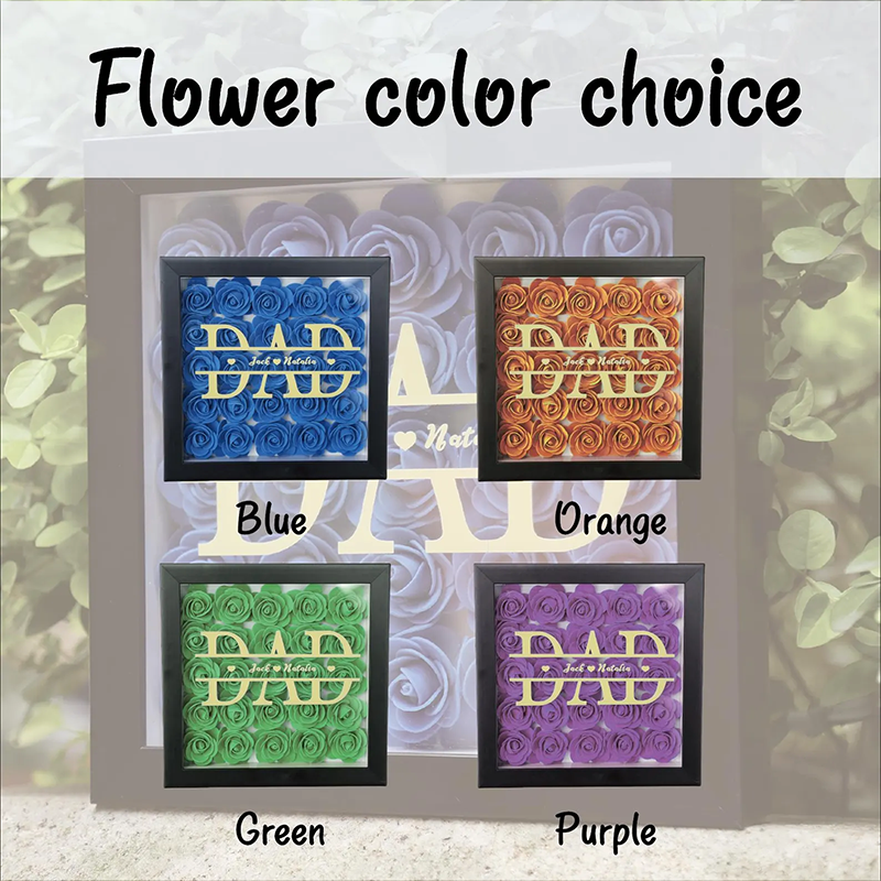 Personalised Flower Shadow Box Custom 1-5 Names Rose Frame Fathers Day Gift for Dad