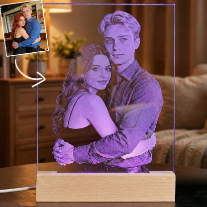 Personalised Handmade Hammered Glass Art Custom Photo Portrait LED Night Light Gift for Her