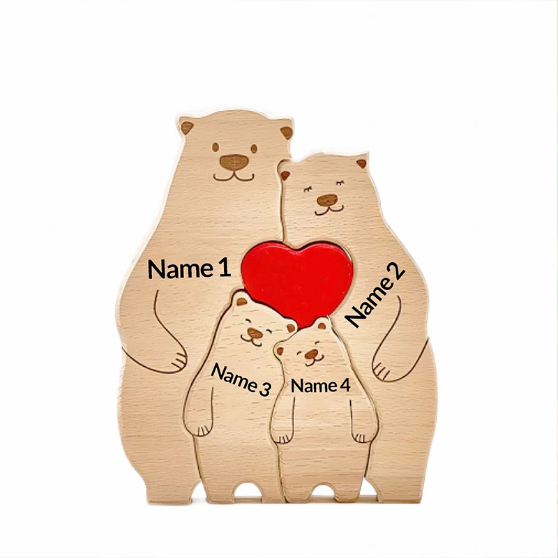 Personalised Wooden Bear Family Name Puzzle Engraved Wooden Custome Animal Family Gift for Parents & Kids