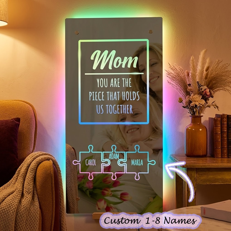 Custom Puzzle Mirror Lamp You Are the Piece That Holds Us Together Personalised 1-8 Kids Names  Gifts for Mom
