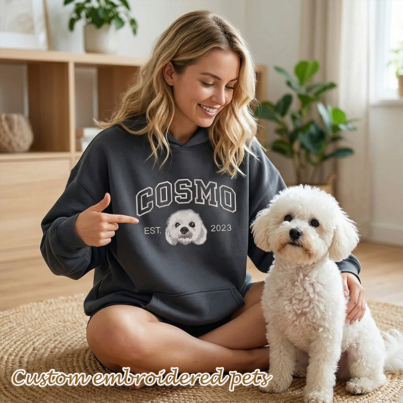 Embroidered Hoodie | Pet Portrait and Name Custom Pet Hoodie for Dog Lovers