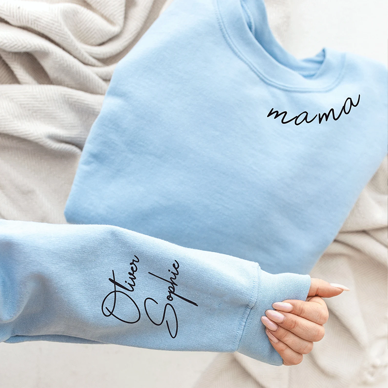 Custom Mama Sweatshirt with Kid Name Printed on Sleeve Personalised Mum Sweatshirt Gift for Mum