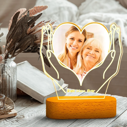 Custom Photo and Text Heart on Hands Night Light Mother's Day Gifts