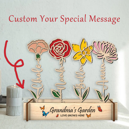 Personalised Wooden Birth Flower Garden Sign Grandma's Garden Names & Birth Month Flowers