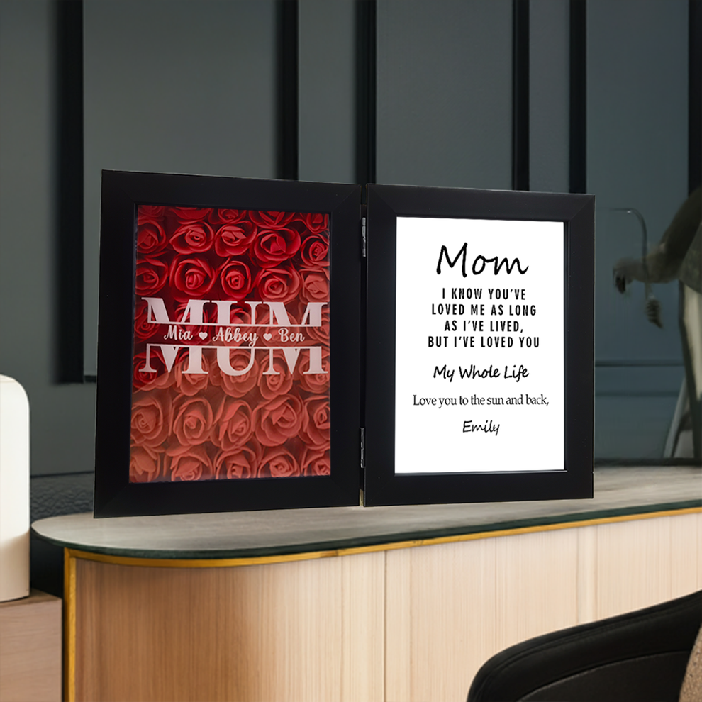 Custom Kids Names Heart Flower Shadow Box Personalised Flower Frame Mothers Day Gifts
