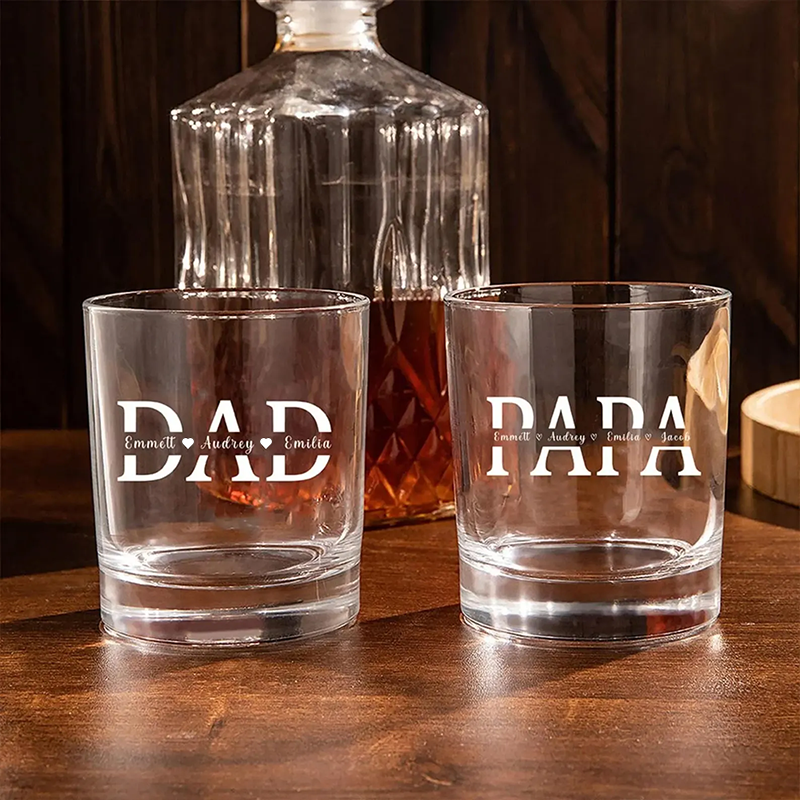 Custom Dad Whiskey Glass with Kid Names Fathers Day Gifts Personalised Engraved Glass Gifts for Grandpa