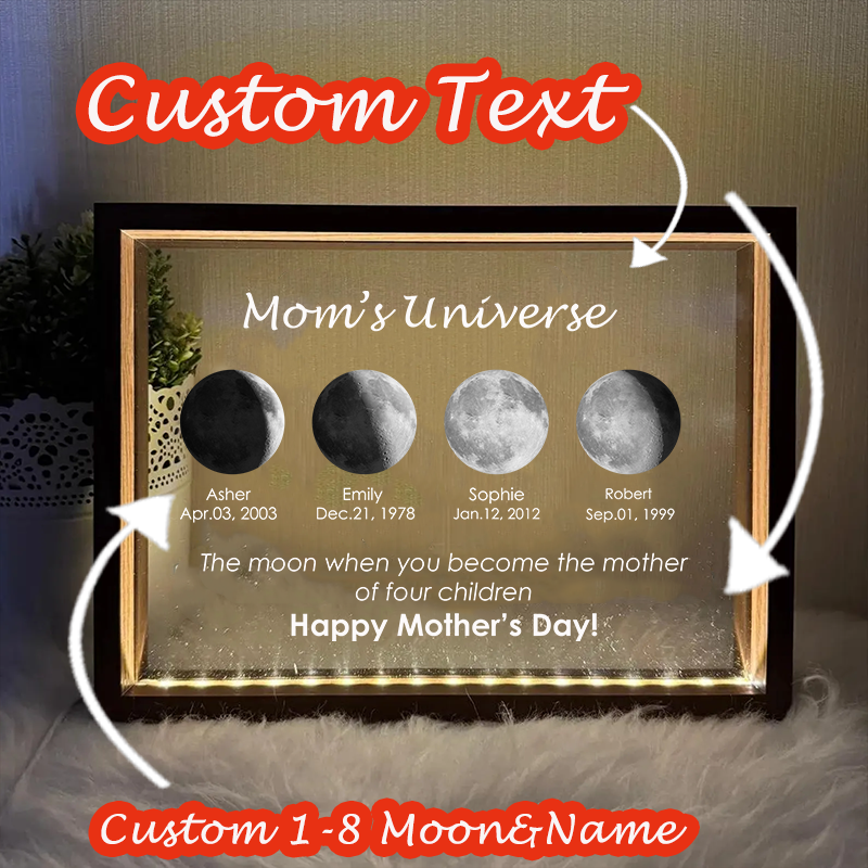 Custom Moon Phase and Name Night Light with Kids Names Personalised Birth Date LED Lamp Mothers day Gift for Mom