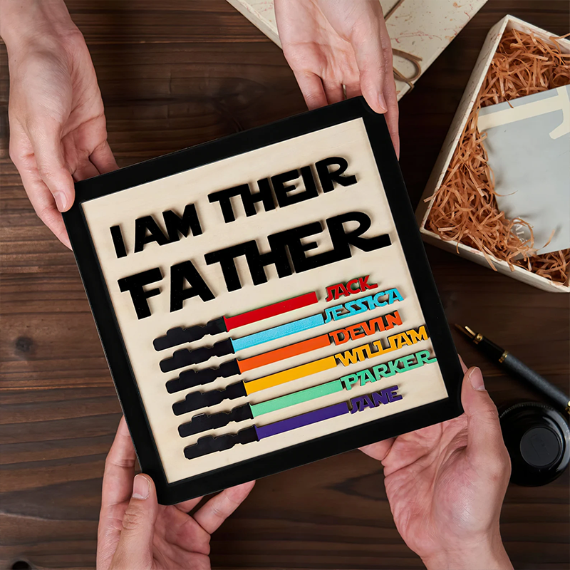 Personalised Wooden Family Sign Custom Kids Name I Am Their Father Wooden Sign Frame Fathers Day Gifts