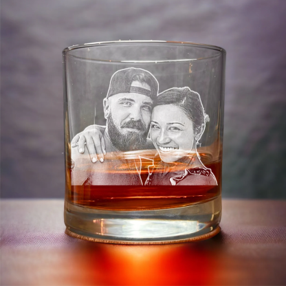 Custom Photo Engraved Whiskey Glass with Laser Etched Bourbon Glasses Gifts for Him