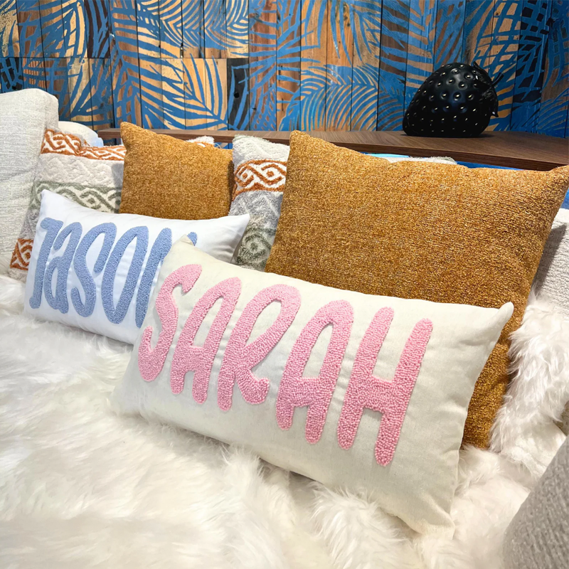 Handmade Personalised Name Embroidered Pillow Punch Needle Name Pillow Baby Girl Nursery Pillow New Baby Gift